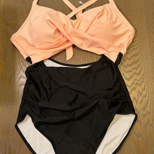 Light pink and Black Women's One Piece Swimsuit